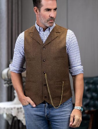 Костюм-тріо чоловічий твід вінтажний з жилетом Туікайо, Herringbone, вовна, XL, коричневий