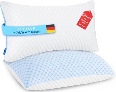 KUFIKUF Pillow 40x80 [2-Pack], Height-Adjustable Microfiber Pillow, Cooling/Warm Pillow, Pillow Suitable for Allergy Sufferers, Breathable Neck Support Pillow, for Side Sleepers and Back Sleepers 40x80cm Sky Blue 2