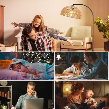 Стельова лампа Winverty для вітальні з полицею, 3 лампочки, вінтажний стиль, регульована висота 1.66м, Е27, з абажуром з льону, з вимикачем на ніжці