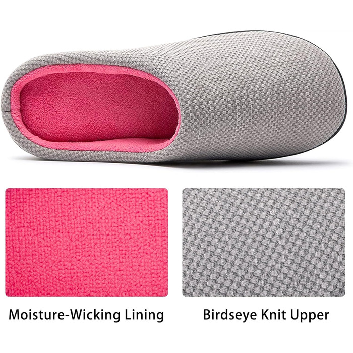 Тапочки жіночі RockDove Birdseye Knit Memory Foam, 38/39 EU, сірий та рожевий