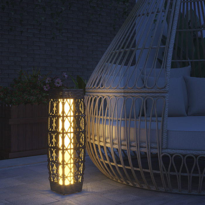 Outsunny Solar LED Garden Light with Rattan and Light Sensor, Grey, UV-Resistant for Outdoor Use