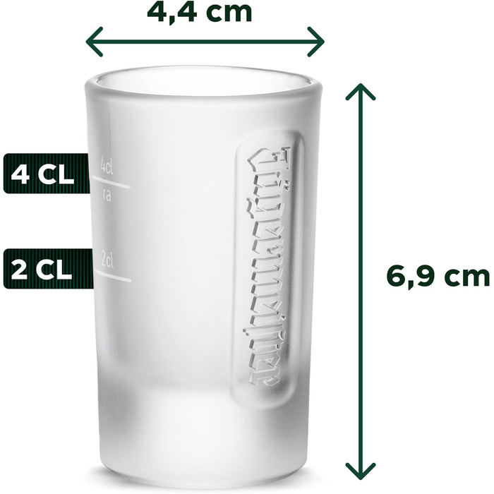 Набір шотових склянок Jägermeister 6 шт, 4cl (2cl мірна шкала) - Оригінальні склянки для шнапсу та лікеру, стійкі до посудомийної машини