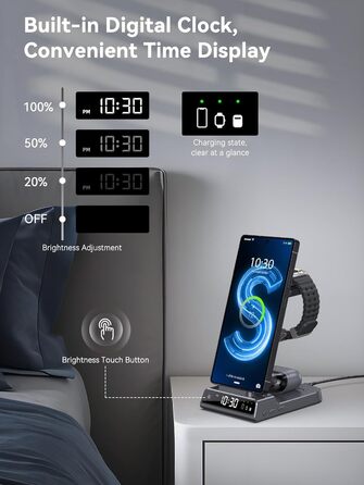 Бездротовий зарядний пристрій 3-в-1 для Samsung Galaxy S25 Ultra, Watch 8/7/Ultra, Buds, сірий колір