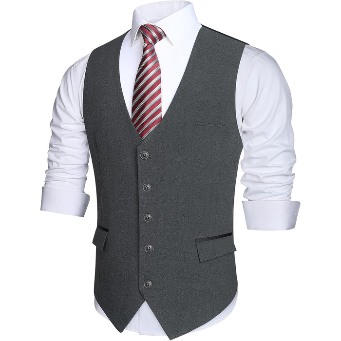 Елегантний жилет для чоловіків HISDERN: класичний однотонний жилет для весілля, ділового стилю та смокінгу. Темно-сірий, XL