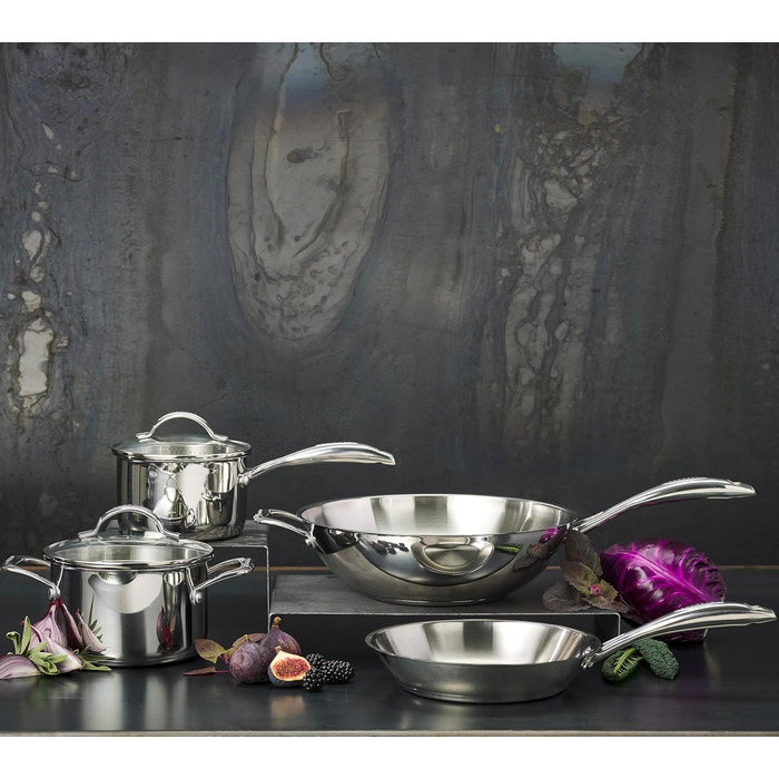 Набір сковорідок SCANPAN STS з нержавіючої сталі 20+28 см | Багатофункціональні сковороди з індукційним дном та алюмінієвим ядром, похилі бортики | Для всіх типів плит, можна використовувати в духовці