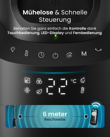 Вентилятор Pro Breeze OmniAir з очищувачем повітря, 105 см - безшумний, з HEPA 13 фільтром, LED дисплеєм, пультом керування, 10 швидкостей, 5 режимів, чорний