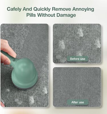 Електричний пристрій для видалення пуху та ниток, 3 леза, 2 швидкості, USB, для одягу та тканини (блакитно-зелений)