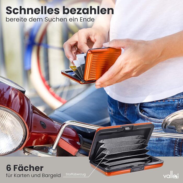 VALLET® Елегантне шкіряне картхолдер з RFID захистом (алюміній, помаранчевий)