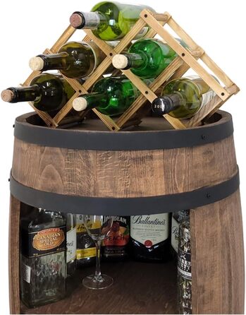 Weeco Freestanding Bar with LED Lighting and Wine Holder. Wine Rack - Wooden Barrel Home Bar 80cm. Rustic Decorative Bar Cabinet Wine Rack – Barrel. Barrel Beer, Wine Bottle Stand - Bar Whiskey Gift (Dark Brown)