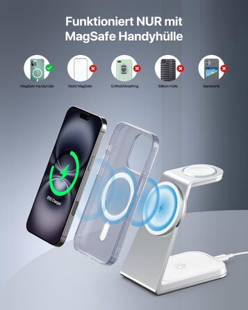 Зарядний стан MagSafe 3 в 1: для Apple Watch, iPhone та AirPods Pro 3/2. Бездротова зарядка для iPhone 16/15/14/13/12 (срібло)