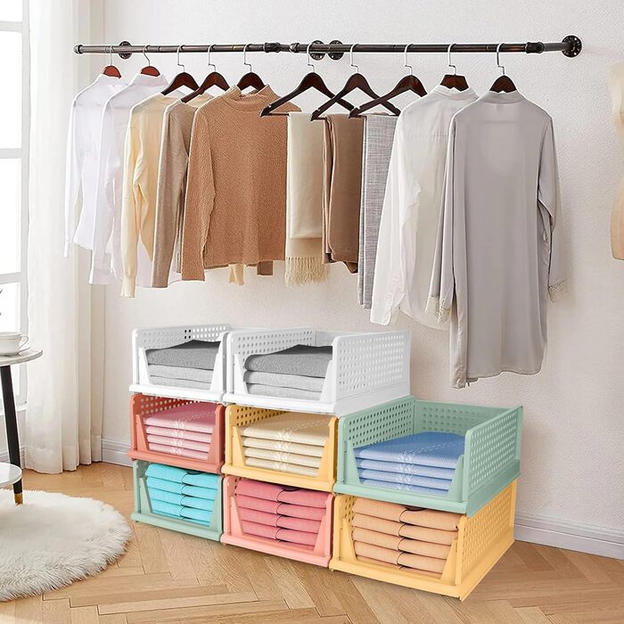 Diealles Stackable Drawer Boxes, 4 Pack Closet Organizer Pull Out, Plastic Drawer Insert Closet, Foldable Closet Drawers for Clothes Closet Pantry(White) (8 Pack Color)