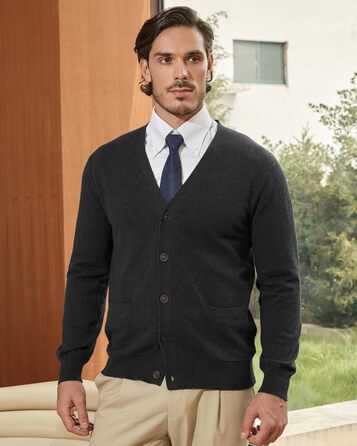 Чоловічий кардиган Kallspin з 100% бавовни, V-подібний виріз, довгі рукави, на ґудзиках та з кишенями, темно-синій, розмір M