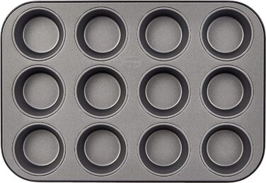 Dr. Oetker 12-Cup Muffin Tin Ø 7.5 cm BACK-IDEE KREATIV, Muffin tin made of steel sheet, Baking sheet with two-tone non-stick coating (Color: Gray/Black), Quantity: 1 piece