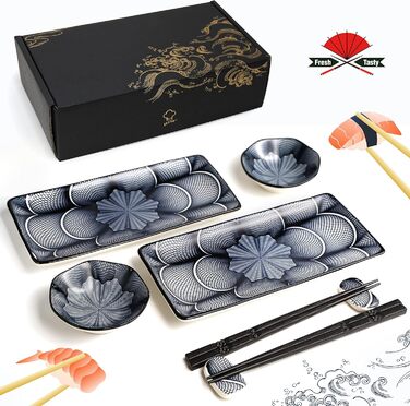 Набір для суші Elush: 2 тарілки, 2 миски для соусу, 2 пари паличок, 2 підставки, кераміка, японський стиль