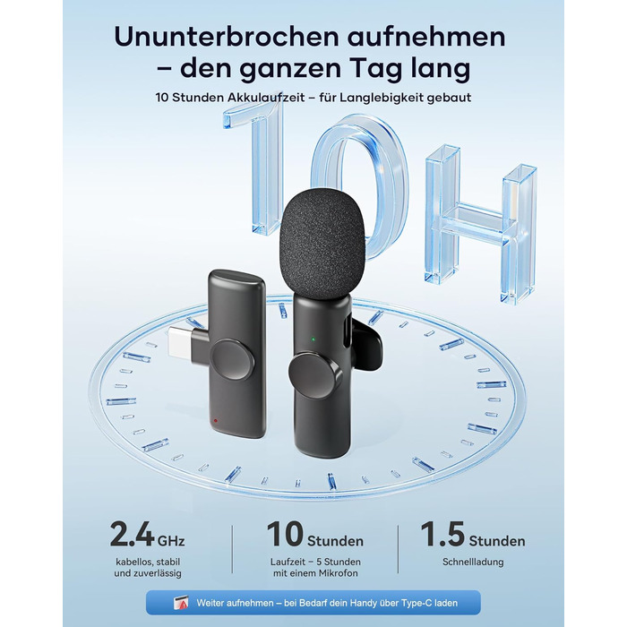 Беспроводной петличный микрофон 2 шт. для iPhone, iPad, Android, YouTube, TikTok, с шумоподавлением, Plug & Play, для видео, подкастов, черный