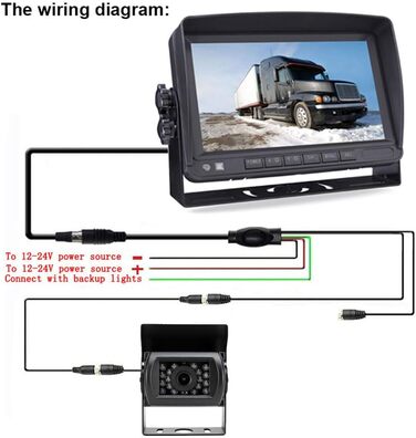 4-контактний 7-дюймовий HD TFT LCD монітор з козирком, водонепроникна 18-LED нічна камера заднього виду з 10 м кабелем для автофургона, автобуса, причепа, вантажівки