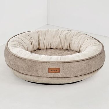Кругле м'яке ліжко для собак та котів Deconovo, діаметр 61 см, ортопедичне, знімний кошик, Khaki