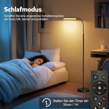 LED-лампа Handsonic на ніжці, 18W, 1650LM, чорна, з регулюванням яскравості, 360° гнучкий шийка, диммер, пульт дистанційного керування, ретро-дизайн, для вітальні та читання