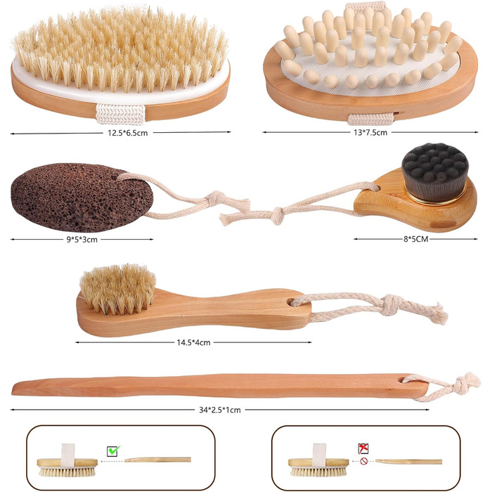 Набір для масажу тіла: щітка для спини, душова щітка, щітка для ніг з пемзою, щітка для обличчя. Для пілінгу та масажу всього тіла.