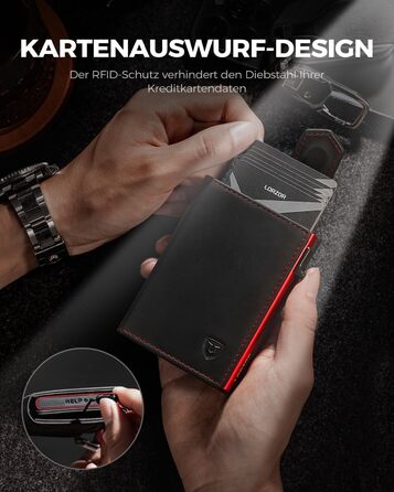 Чоловіче картхолдер LORZOR з магнітною застібкою, slim-гаманець з відділенням для монет, RFID захистом, вміщує 10 карт, smart-гаманець, червоний