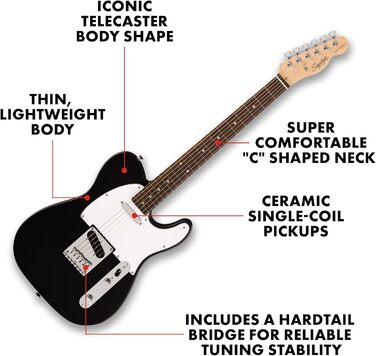 Електрогітара Squier Debut Telecaster, кленова накладка грифа, біле пікгард, чорний колір