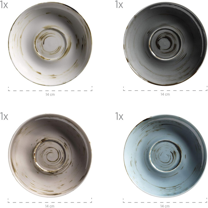 Набір кавових чашок MÄSER Derby Premium для 4 осіб, 240 мл, кераміка, пастельні кольори, керамічні підставки, гастрономічна якість