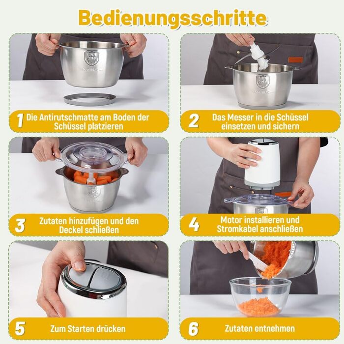 Електричний подрібнювач OUSFOT Multizerkleinerer, 1.8L, 500W, скляна чаша, для овочів, фруктів, м'яса, кухня (білий)