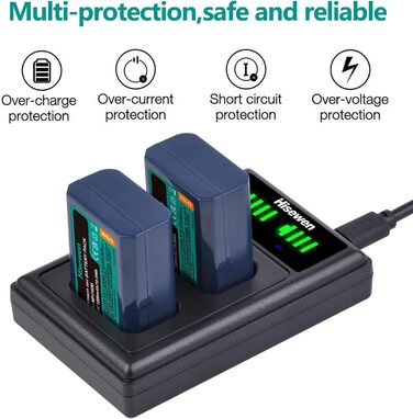 Акумулятор NP-FW50 Hisewen (2 шт.) та подвійний USB зарядний пристрій для Sony ZV-E10, A6000, A6100, A6300, A6400, A6500, A7, A7 II, A7S, A7S II, A7R, A7R II, NEX-7, NEX-6
