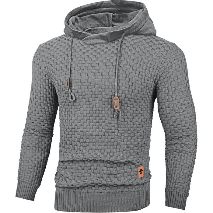 Пуловер чоловічий Tarainya, теплий светр з капюшоном, трикотажний, довгий рукав, колір сірий (C), розмір XL