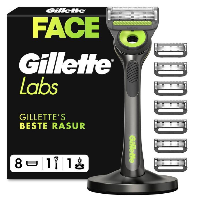 Бритва Gillette Labs для чоловіків, металевий станок для вологого гоління, чорний (1 бритва + 8 змінних касет)
