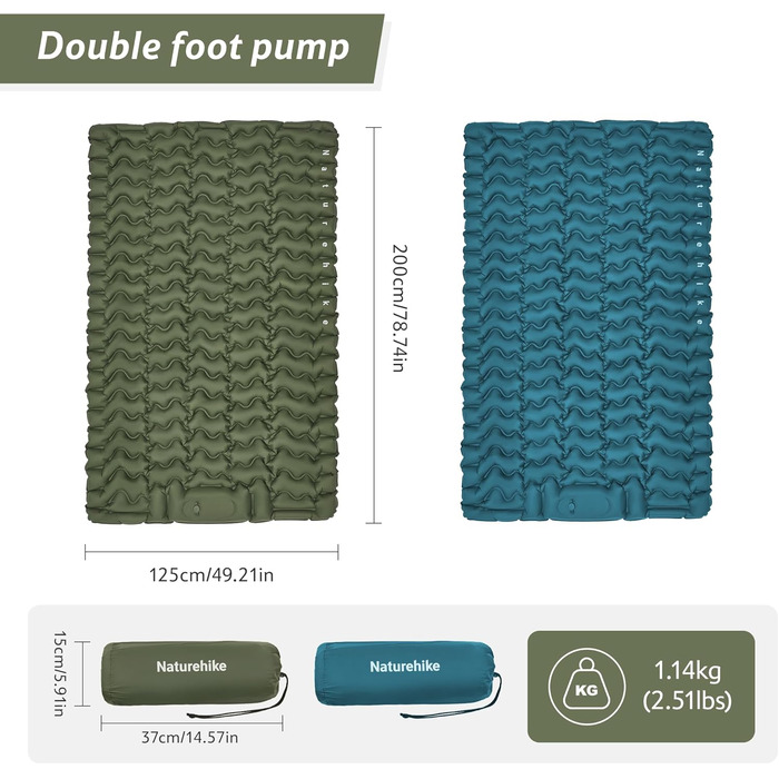 Килимок для кемпінгу Naturehike, Ultraleichte, з інтегрованою повітряною помпою, для велосипедних походів та наметів, односпальний, темно-синій (з повітряною помпою, двоспальний, армійний зелений)