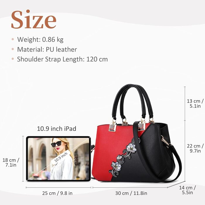 Сумка жіноча DIRRONA велика – сумка через плече та шопер з квітковою вишивкою та помпонами, червона. Для роботи, відпочинку, подорожей, офісу, вечірок та весіль