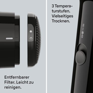 Фен для волосся Braun HD1.5 (BRHD150E) компактний дорожній, 1800 Вт, 3 режими температури та швидкості, з насадкою-концентратором, чорний