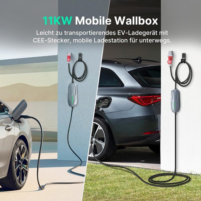 Мобільна зарядна станція (Wallbox) 11 кВт, CEE роз'єм, 6м, 3 фази, 6-16A, Type 2 кабель для електромобілів (EV/PHEV), IP66