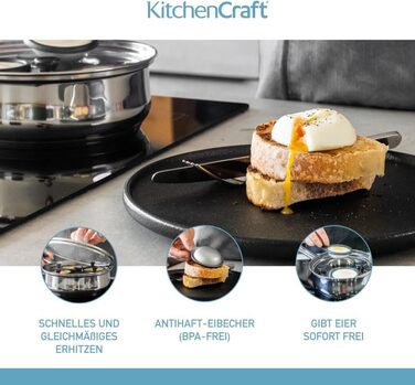 Каструля для приготування яєць-пашот KitchenCraft, антипригарна, з нержавіючої сталі, для 6 яєць, індукційна, 26 см, срібляста