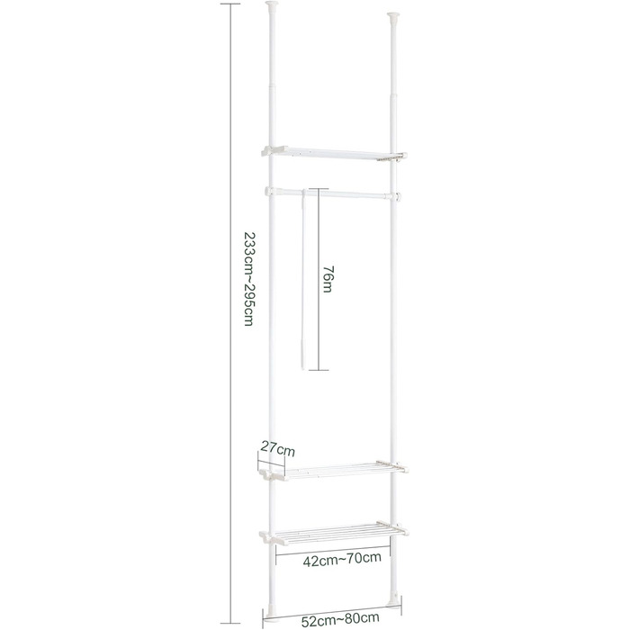 SoBuy Телескопічна вішалка для одягу, розширювана, з полицями для спальні, металева, KLS07-SCH (Білий)