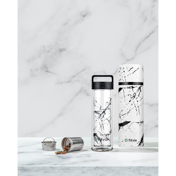 Термопляшка Fitvia 380 мл, чорна з малюнком 