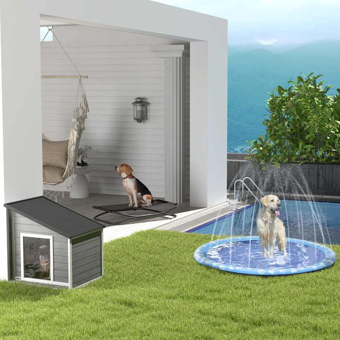 PawHut Splash Sprinkler Pad 170 см ігровий килимок для води для собак, антиковзаюча PVC-підстилка для вулиці блакитного кольору, ідеально підходить для літнього відпочинку в саду