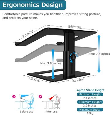 Підставка для ноутбука GOKEDA: ергономічна, регульована, з алюмінію, 11-17 дюймів, чорна