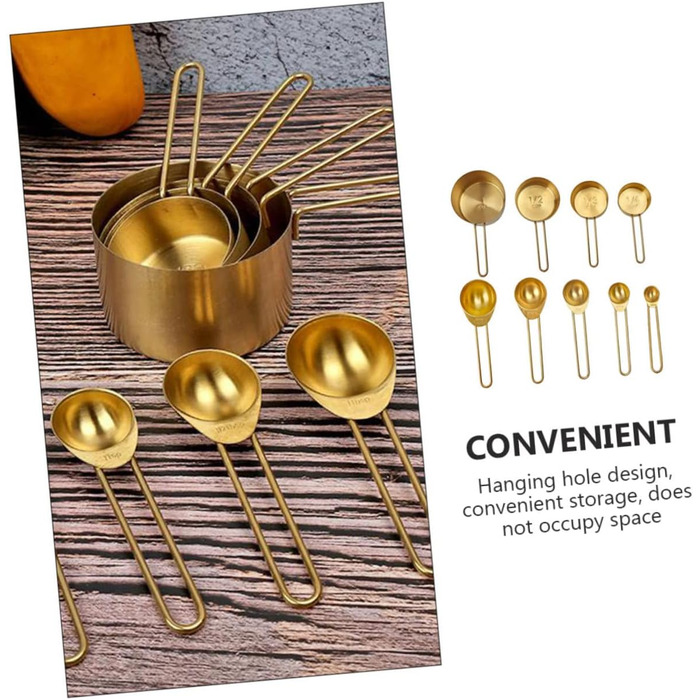 DECHOUS 2-Piece Measuring Spoon and Measuring Cup Set in Stainless Steel for Moving In, Christmas Gift, Mixing, Measuring, Measuring Cup Holder, Kitchen Accessories, Professional Measuring Cup, Stainless Steel, Golden