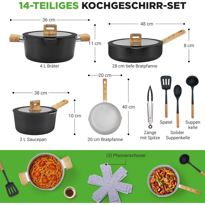 Набір посуду NutriChef Topfset 14 предметів бежевого кольору з керамічним антипригарним покриттям для індукційних плит: каструлі, сковороди, кришки