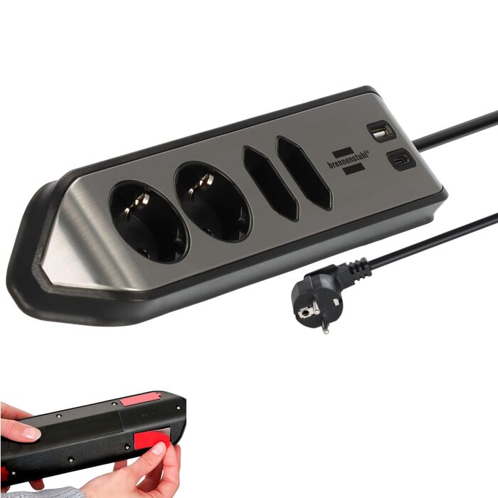 Бренненштуль Estilo Розподільний блок розеток кутовий 4-fach (USB 30W), срібно-чорний