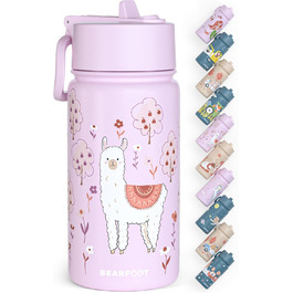 Дитяча термопляшка Bearfoot з нержавіючої сталі з трубочкою 400 мл - BPA free, без витоку, для дівчаток та хлопчиків, для школи та садочка (Лідія - Лама)