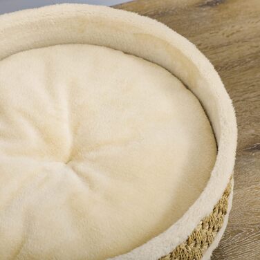 PawHut Крісло-лежанка для котів та собак, лежанка для тварин з сизалевим мотузком та дерев'яними ніжками, кругленька, для дому, бежево-хакі, 48 x 48 x 24,5 см