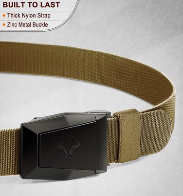 Тактичний пояс BULLIANT для чоловіків, робочий пояс, військовий, для піших прогулянок, 3.8 см, швидкознімна металева пряжка, регульований розмір 115 см (також доступний 100 см)