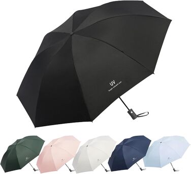 Чорний автоматичний парасолька-тростина з 8 спиць, стійкий до вітру, з UV захистом, легкий та міцний
