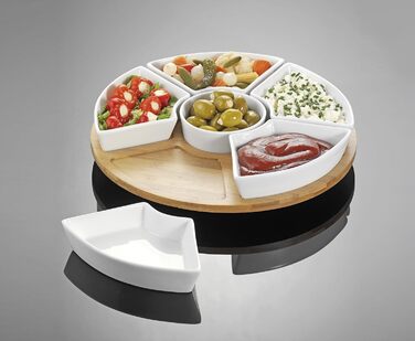 Esmeyer Caterado Rotating Serving Tray SUSAN with 6 white porcelain bowls and a bamboo tray, 34 x 34 x 6.5 cm