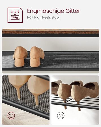 VASAGLE Clothes Rack, Coat Rack, Coat Stand with Hooks, Mirror, Bench, 35 x 98 x 180 cm, for Entryway, Bedroom, Living Room, Modern, Oak-White HSR415W09 (Rustic Brown + Black)