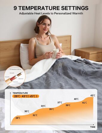 Електрична ковдра ALLJOY з автовимкненням, 180x150 см, 9 рівнів нагріву, для подарунків чоловікам та жінкам