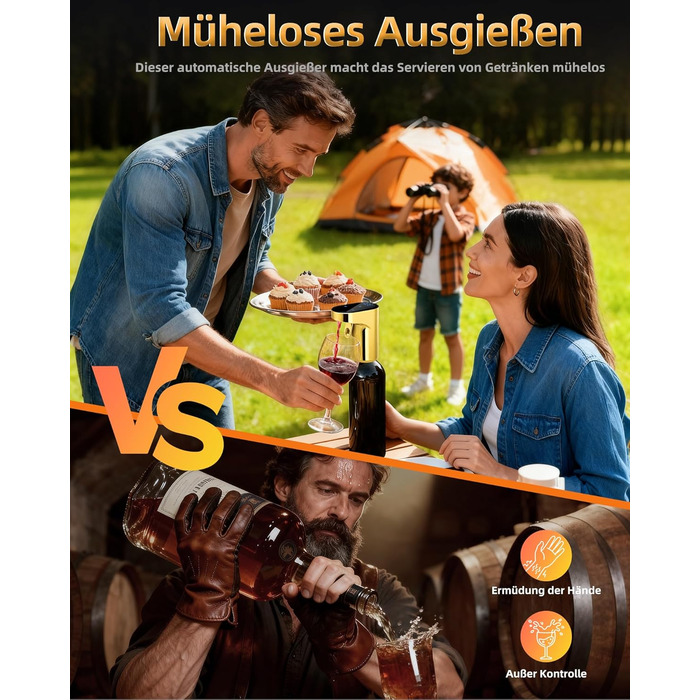 Електричний декантер для вина 5-в-1 з регульованою дозуванням, цифровий виливач, автоматичний дозатор вина, подарунок на день народження/День святого Валентина (золотий)